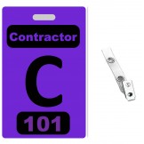 Custom Printed Numbered Purple PVC Contractor Badges + Strap Clips - 10 pack